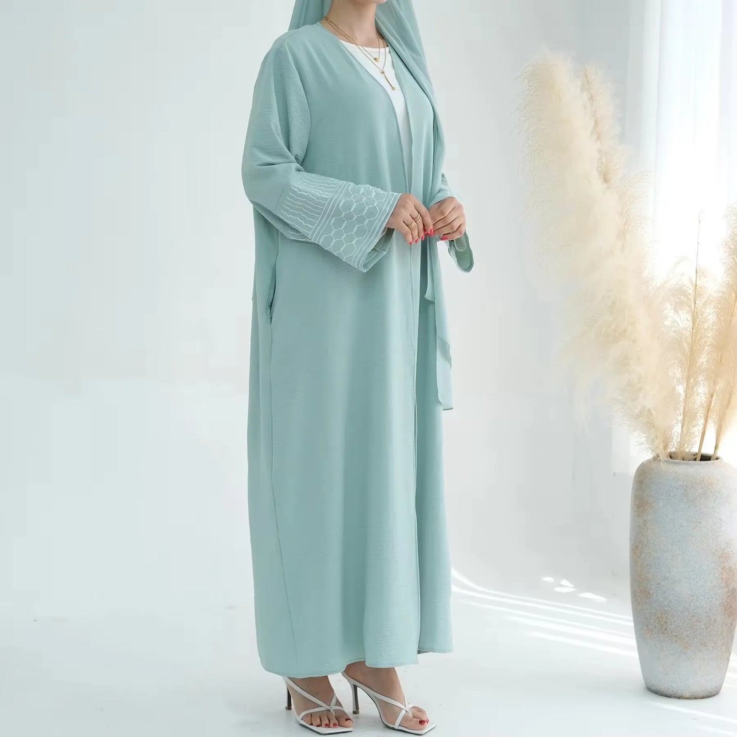 Fashion Embroidery Kimono Oversized Muslim Robe abaya syari female full length Taseel Muslim abaya Worship Service abayas wy1969