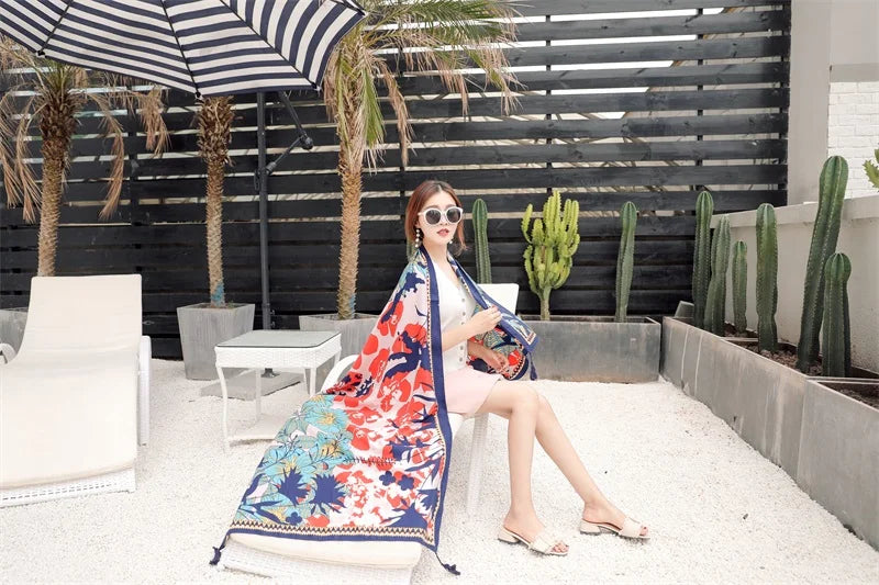 2018 New 90x180cm Twill cotton Pareo Beach Cover-Ups Women Large Beach Dress Bikini Bathing Swimwear Cover Up Sarong Wrap Scarf - Seprincess