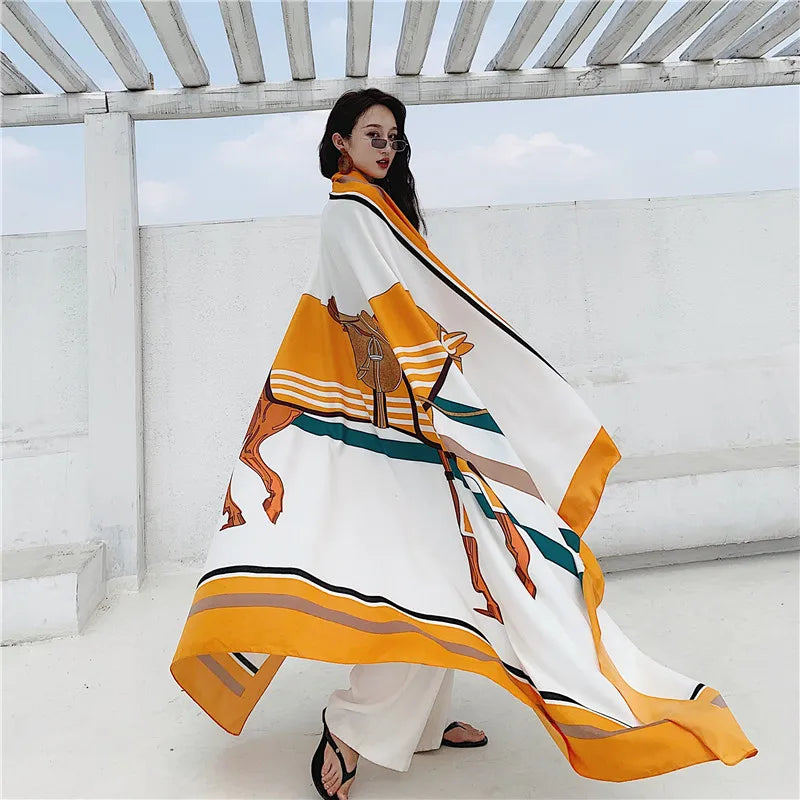 140x180cm Celebrity With The Same Cover-Ups Women Large Beach Dress Bikini Bathing Swimwear Sunburn Protection Sarong Wrap Scarf - Seprincess