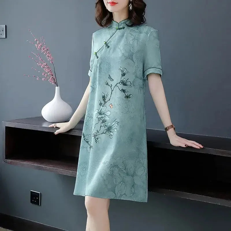 Large Size XL-5XL 2024 New Loose Fashion Modern Cheongsam Dress Women Short Sleeve Qipao Traditional Chinese Style Clothes 2492 - Seprincess