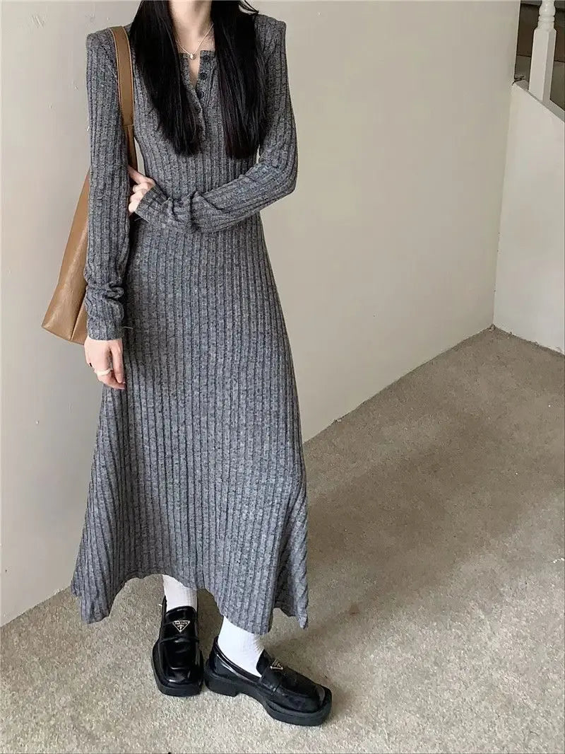 2024 Korean High-end Knitted Dress for Women Autumn/Winter Slim Fit Fashionable Versatile Long-sleeved Woolen Dress for Women - Seprincess