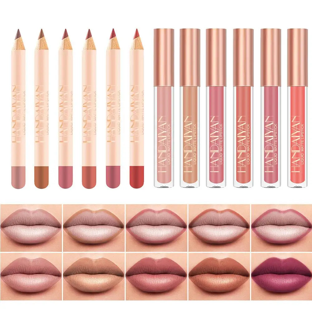 HANDAIYAN Matte Nude Brown Lipliner Pencil Lipsticks Set 12 Colors Lip Contour Kit Waterproof Non-sticky Sexy Velvet Lip Gloss - Seprincess