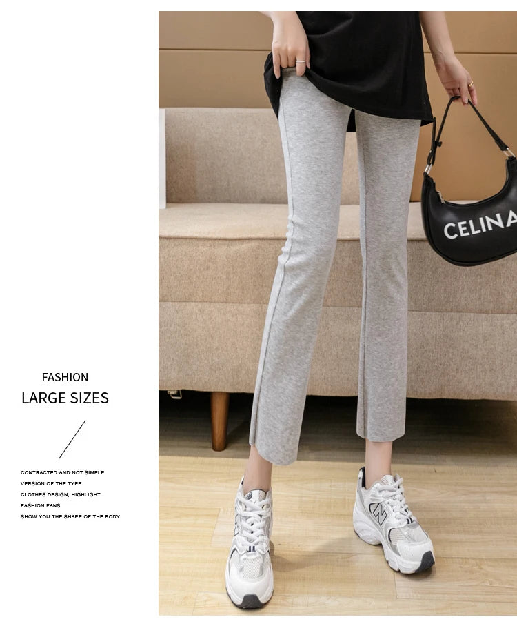 Spring Pregnant Woman Ankle-Length Pants Cotton Stretch Outside Wear Casual Maternity Boot Cut Thin Pregnancy Flare Trousers