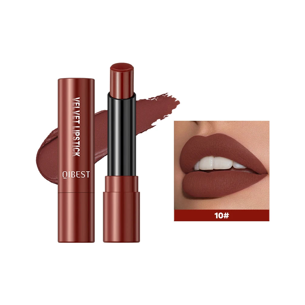 QIBEST Matte Lipstick Long Lasting Velvet Mist Nude Brown Lipstick Non-Stick Cup Classic Highly Pigmented Red Lip Stain Cosmetic - Seprincess