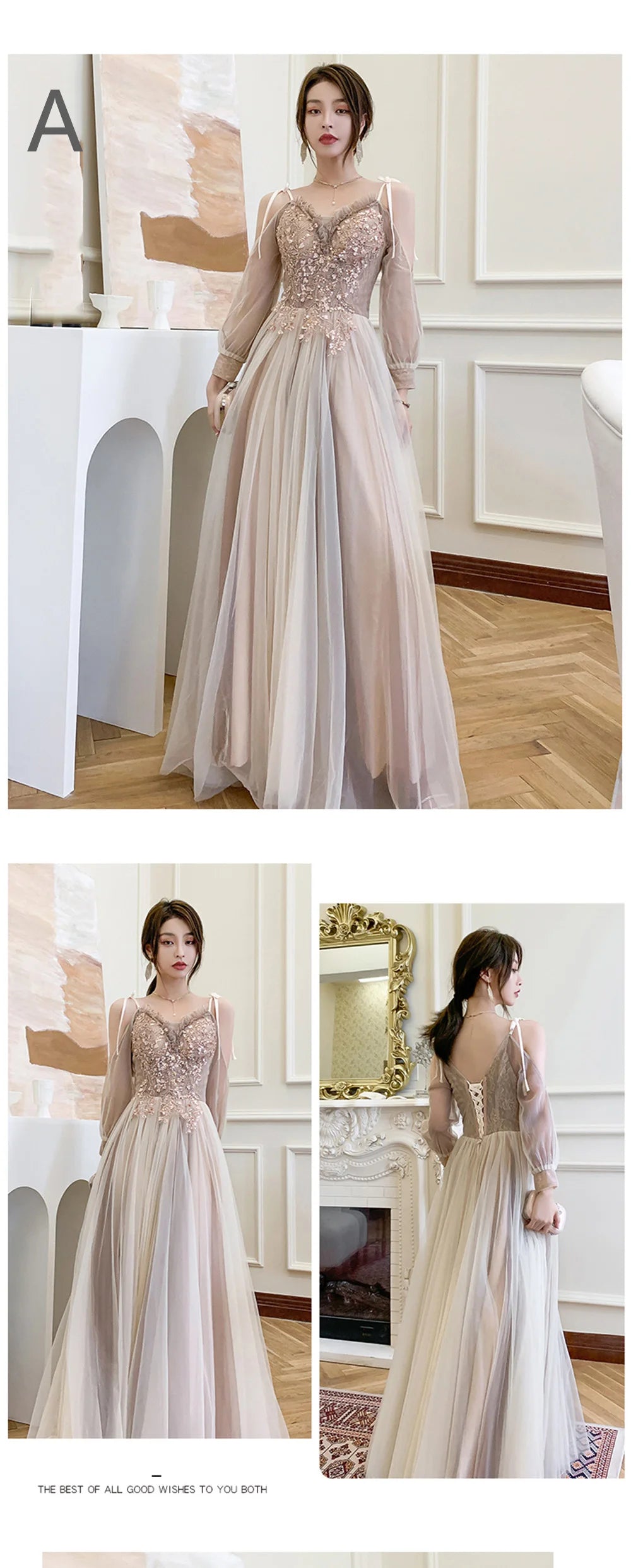 4 styles Champagne Pink Bridesmaid Dress Women's Elegant Off Shoulder Ruffles Sleeves Gown Sequins Flower Applique Vestido - Seprincess