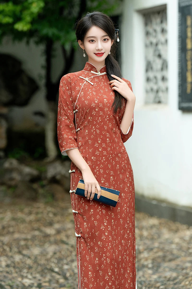 2024 Retro Chinadress Womens Sexy Floral Qipao Dress Plus Size Oriental Ladies Cheongsam Long Bodycon Dresses S-XXXL 23623 - Seprincess