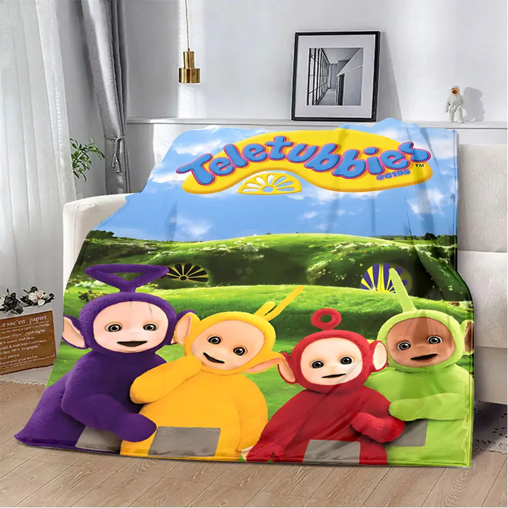 M-Meet The-Teletubbies Cartoon Logo Children Printed Blanket Picnic Blankets Warm Blanket Soft and Comfortable Blanket Home - Seprincess