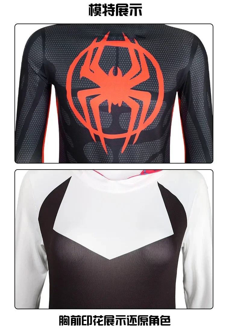 Superhero SpiderMan Into The Spider-Verse Cosplay Costume Gwen Miles Spider Man Suit Bodysuit Lovers Adult Couple Party Dress Up - Seprincess