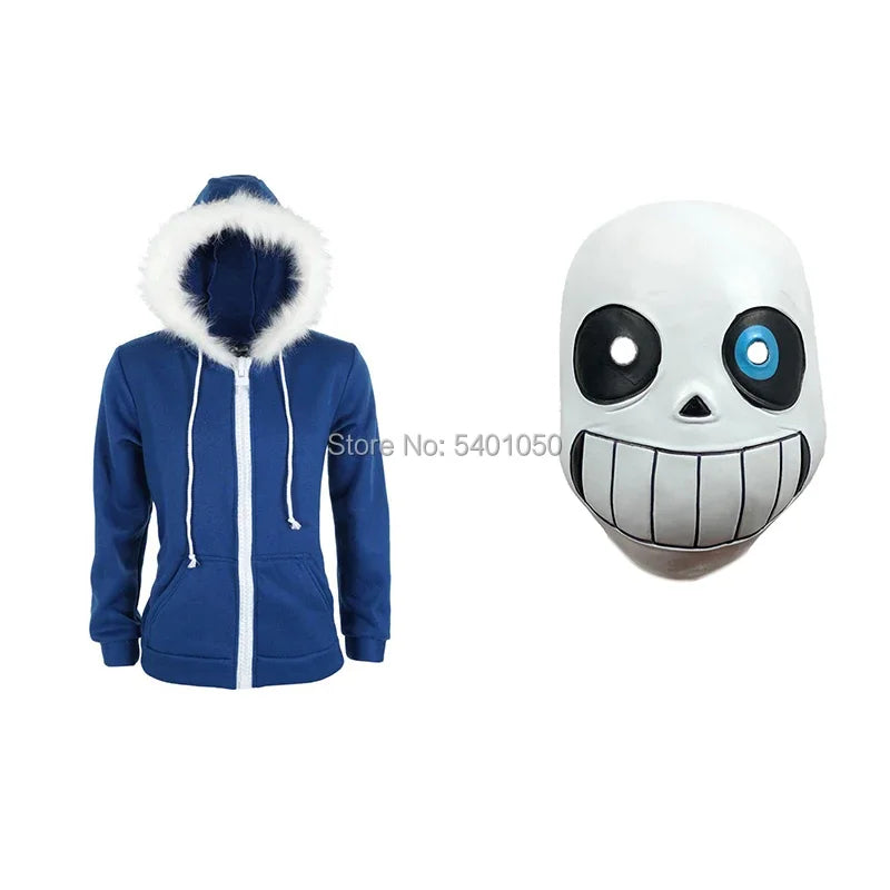 Undertale Sans Cosplay Hoodies Latex Mask COOL SKELETON Cos Blue Coat Halloween Cosplay Costume Unisex Jacket Headgear - Seprincess