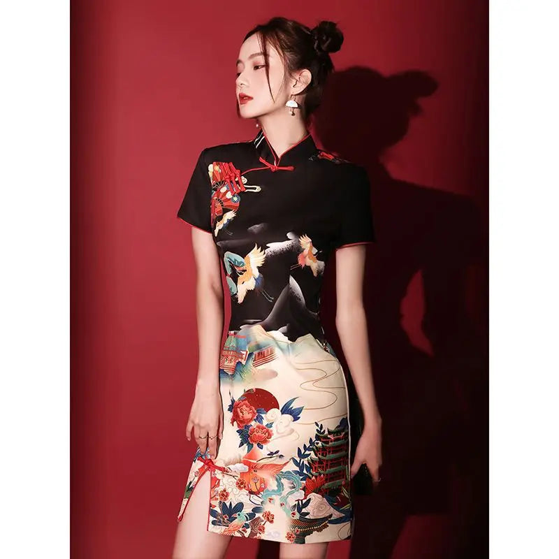 2024 Spring Cheongsam Traditional Chinese Qipao Costume Trendy Short Vintage Dress Sexy Women Modern New Year Dresses New - Seprincess