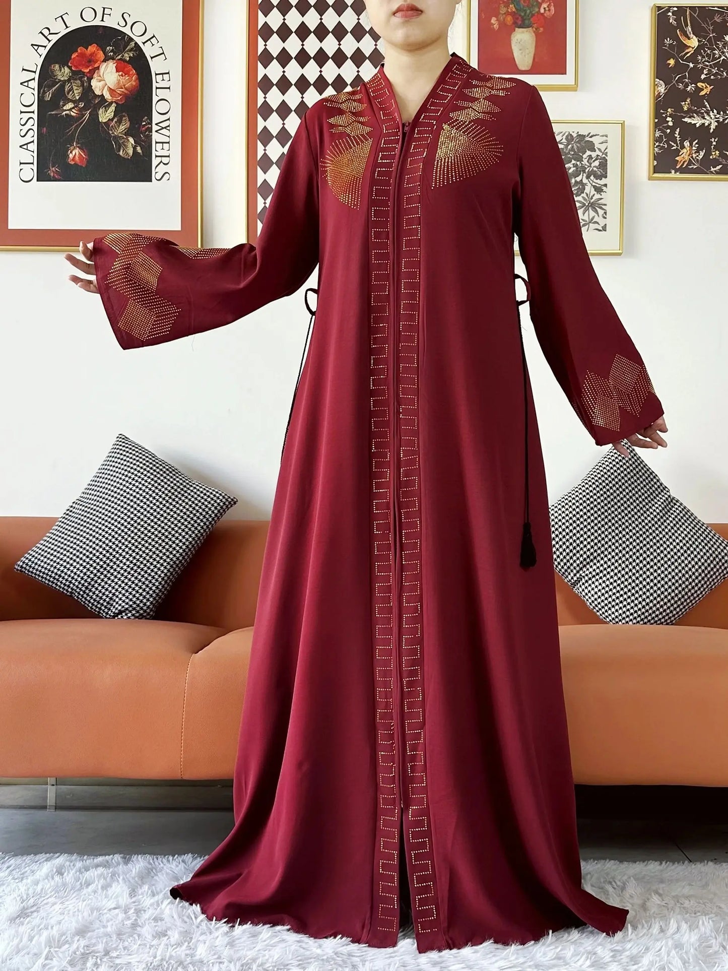 New Women Elegant Dress Chiffon Open Abaya with Zipper Muslim Women Dress Islamic Clothing Cardigan Abaya Women Muslim Dress