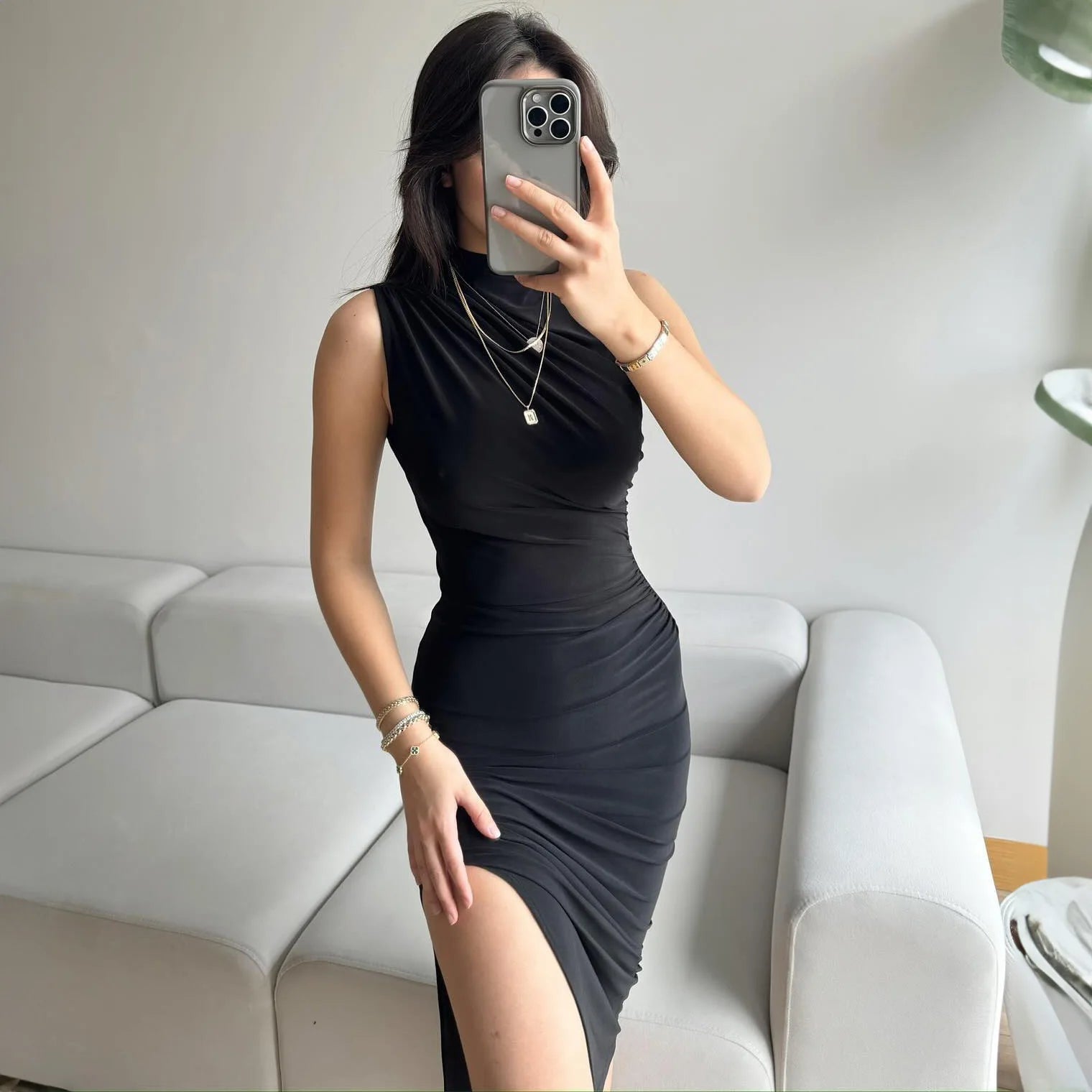 Black New Dresses Women Sexy Backless Sleeveless Split Slim Maxi Dresses Women Casual Party Evening Club Elegant Dresses - Seprincess