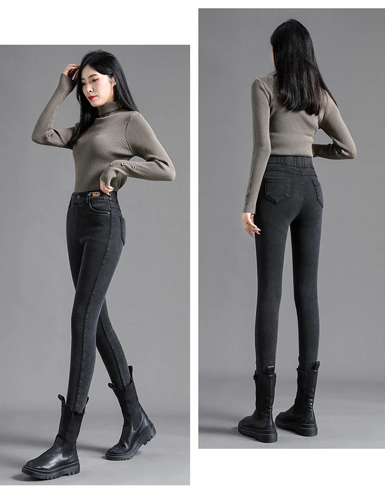 High Waisted Slim Small Leg Denim Jeans For Women New Black Gray High Stretch Pencil Pants Classic High Quality Brand