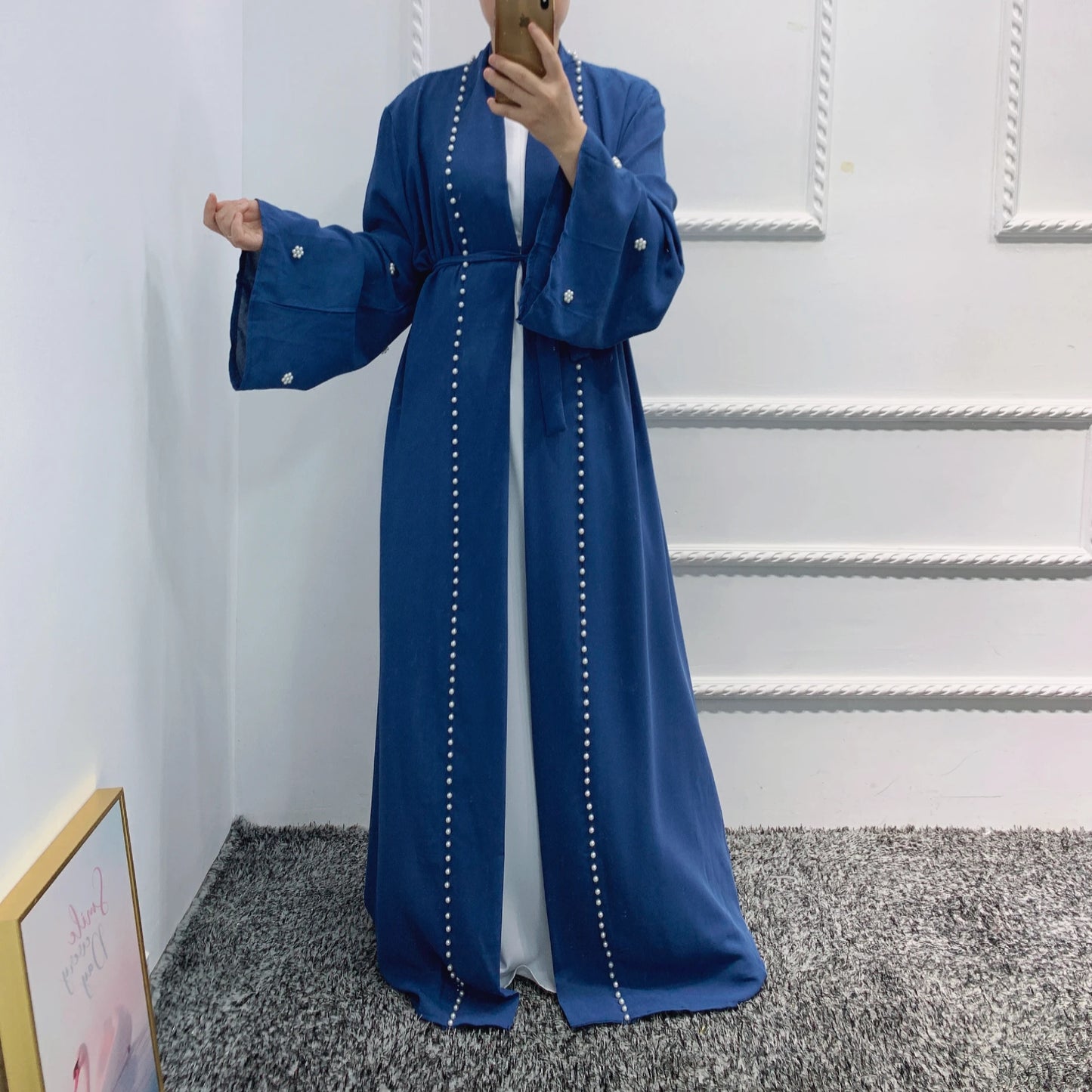 Fashion Muslim Womens Black Open Front Abayas For Party 2024 Beading Dubai Dresses Ladies Islamic clothes Turkey Caftan LR444 - Seprincess