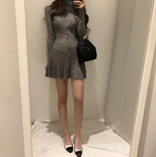 Fashion Korean Mini Dresses Female Autumn Winter 2024 Sexy Bodycon  Wrap White Short Women's Sweater Knitted One-piece Dress Hit - Seprincess