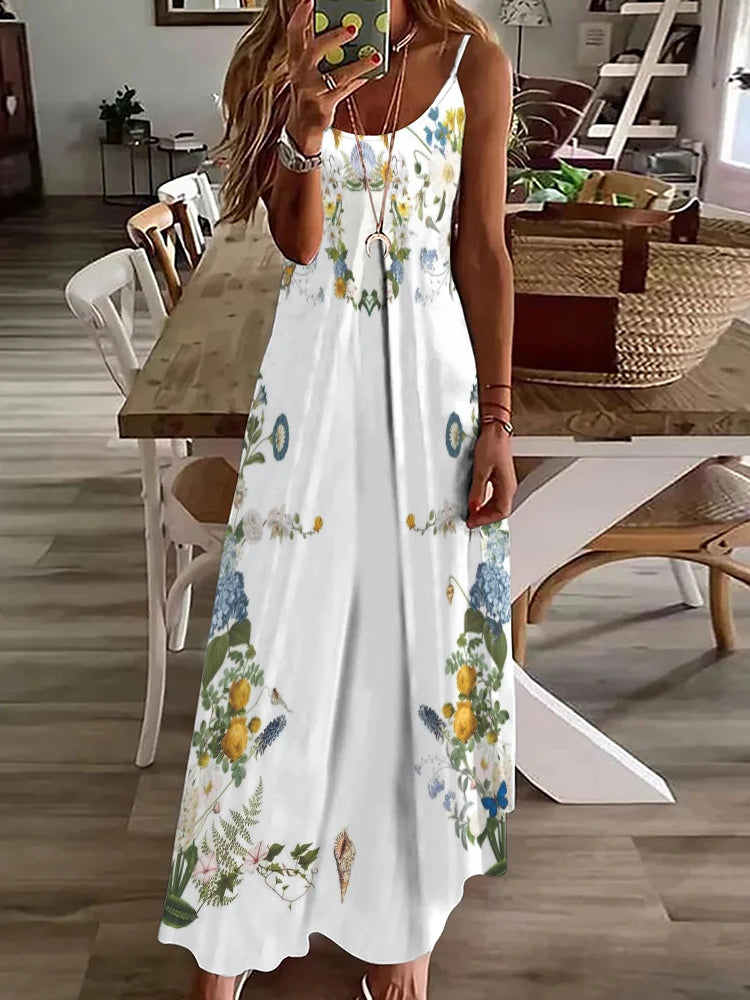 Spring And Summer Everyday Elegant Sleeveless Dress Casual Fashion Round Neck Long Dress Urban Street 3D Printed Women's Dress - Seprincess