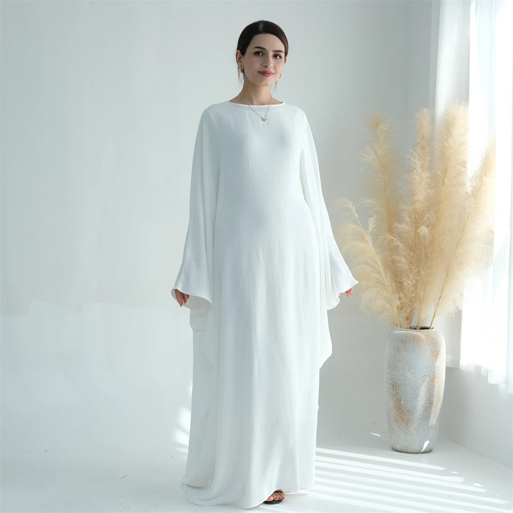 Summer Soft Crepe Like Linen Khimar Butterfly Batwing Abaya Dubai Luxury 2024 Islam Muslim Kaftan Modest Dress For Women Kebaya