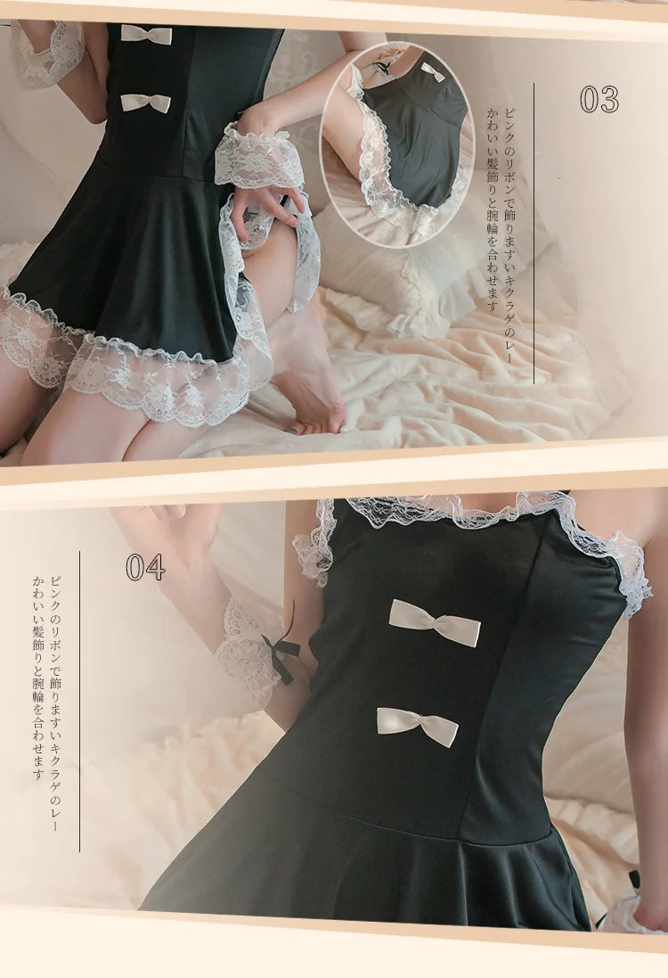 Sexy lingerie dress Lace suspender bow maid uniform set lolita costumes fetish sexy womans clothing Dresses gala xxx Sexy bra - Seprincess