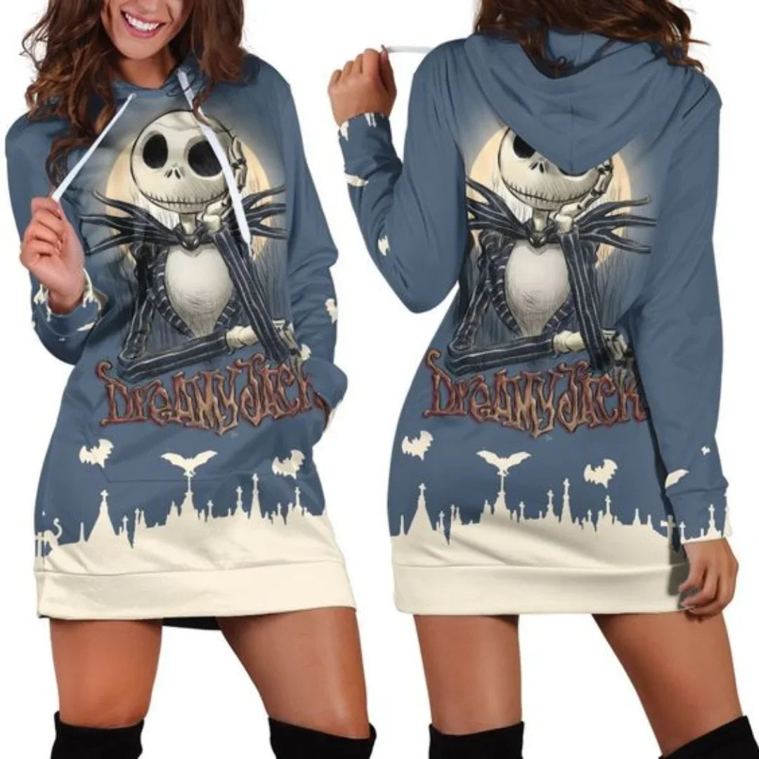 Jack Skellington Hoodie Dress Sweater Fashion Disney Dress Sweatshirt Dress 3d Allover Printed Hoodie for Women - Seprincess