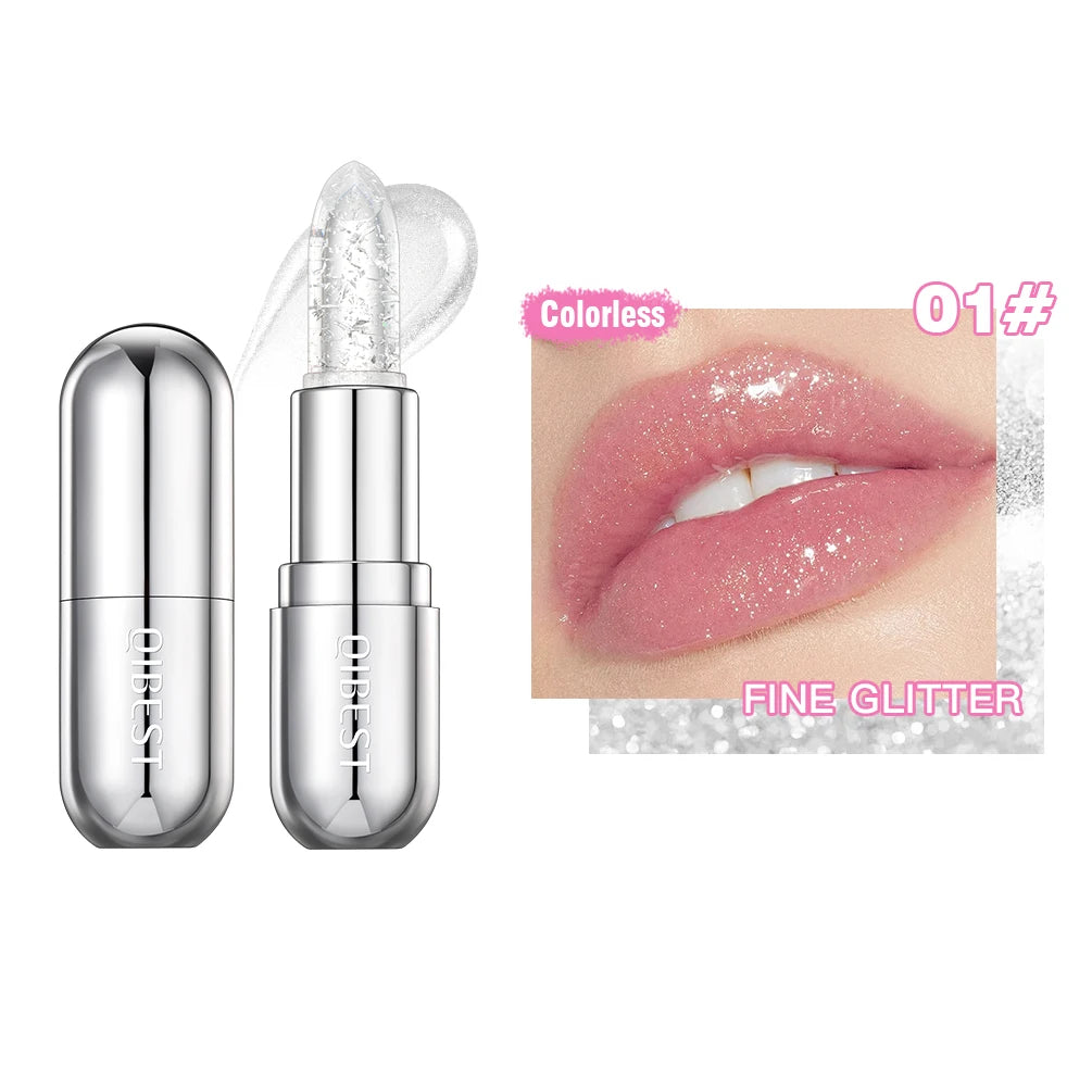 QIBEST Moisturizing Jelly Glitter Colored Lip Balm Temperature Color Changing Magic Lipstick Shiny Mirror Diamond Lip Gloss Tint