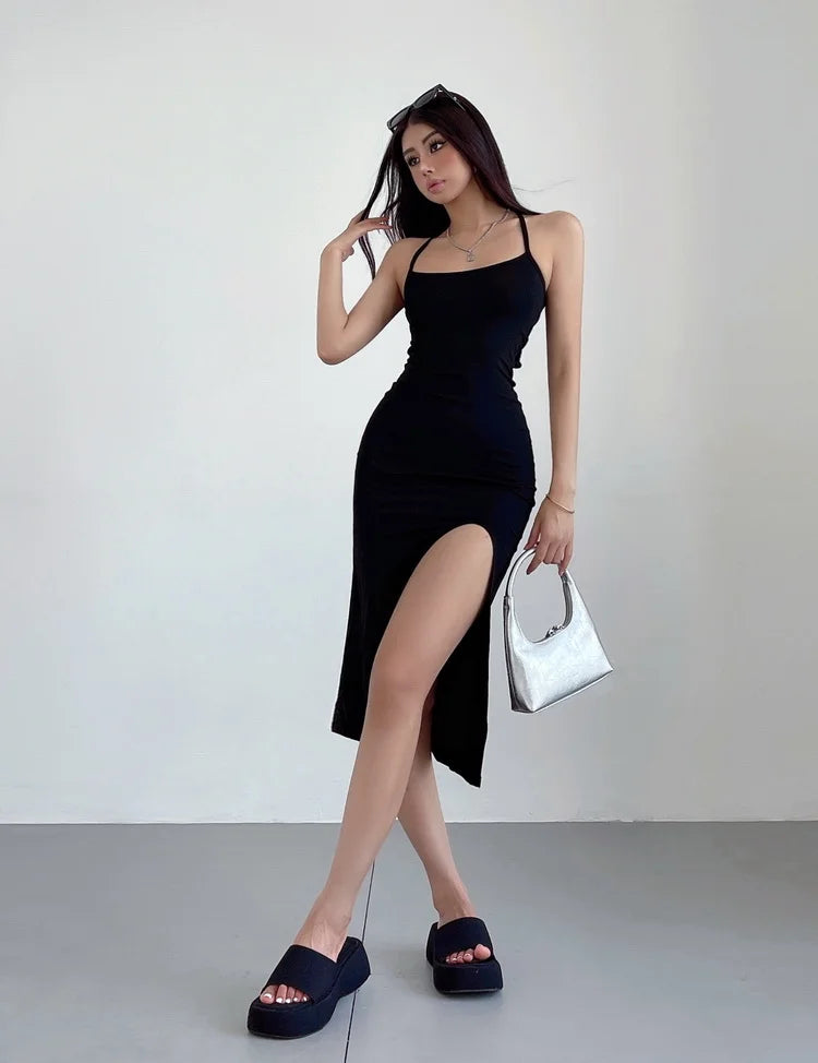 WOMENGAGA Sexy Cross Strap Backless Slim Hip Maxi Dress Nữ Váy dài Váy dây lưng cao Thời trang Áo nữ FU5X