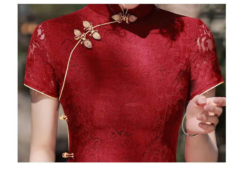 New Arrival Cheongsam Dress Red Jacquard with Improved Design Perfect for Wedding Bridal Party Banquet Dinner - Seprincess