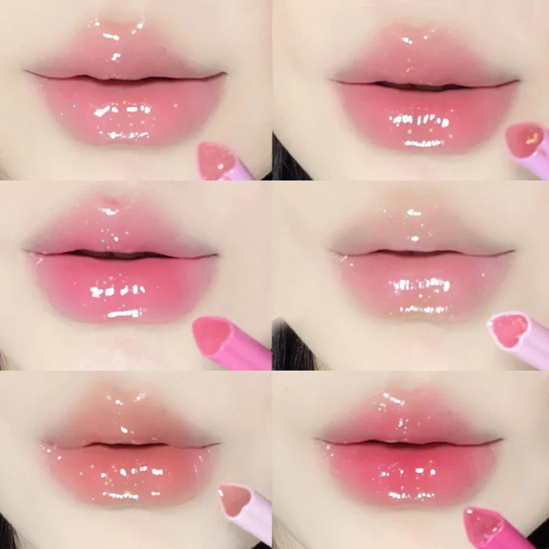 3PCS Heart-Shaped Jelly Lipstick Pen Mirror Water Glitter Lip Glaze Waterproof Moisturising Lipstick Transparent Korean Makeup - Seprincess