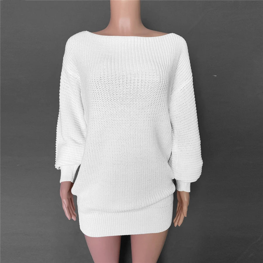 Knitted Sweater Dresses For Women Autumn Winter Loose Off Strapless Female Christmas Party Dresses - Seprincess