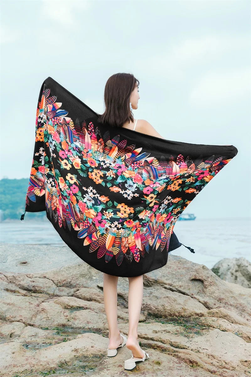 90x185cm  Printing Process Twill Summer Suncare Beach Dress Bikini Sarong Wrap Scarf Women Brazilian Swimsuit Bathing Cover-ups