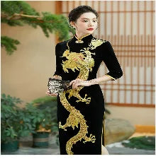 2024 chinese vintage dress improved cheongsam women traditional flower mesh qipao dress oriental banquet evening dress vestido - Seprincess