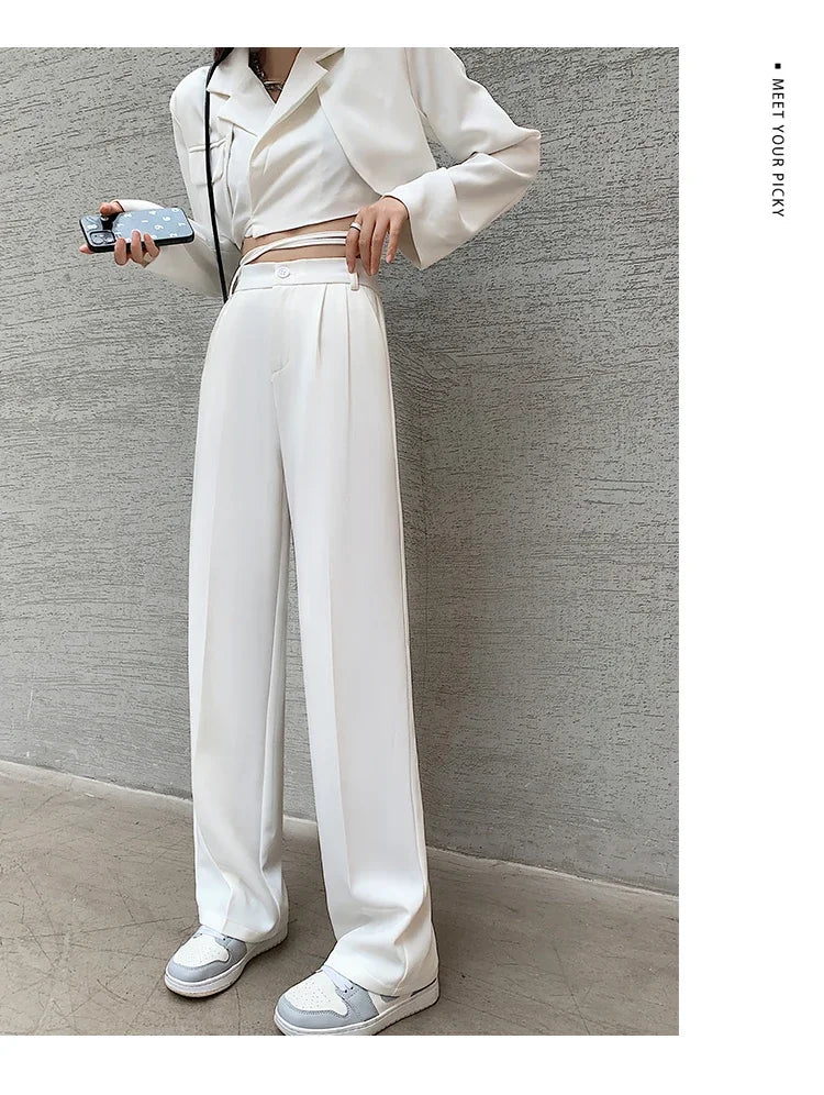 Casual High Waist Loose Wide Leg Pants for Women Spring Autumn New Female Floor-Length White Suits Pants Ladies Long Trousers