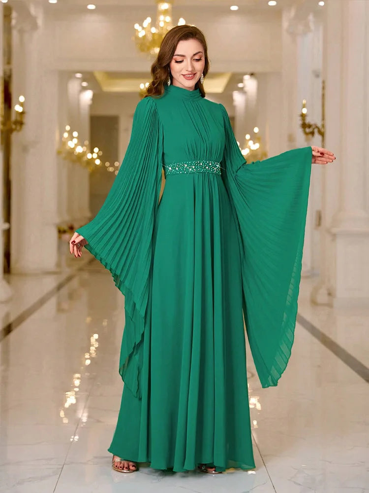 Ramadan Batwing Sleeve Pleated Butterfly Abaya Islam Muslim Maxi Dress Kebaya Women Kaftan Robe Evening Musulmane Femme Vestidos - Seprincess