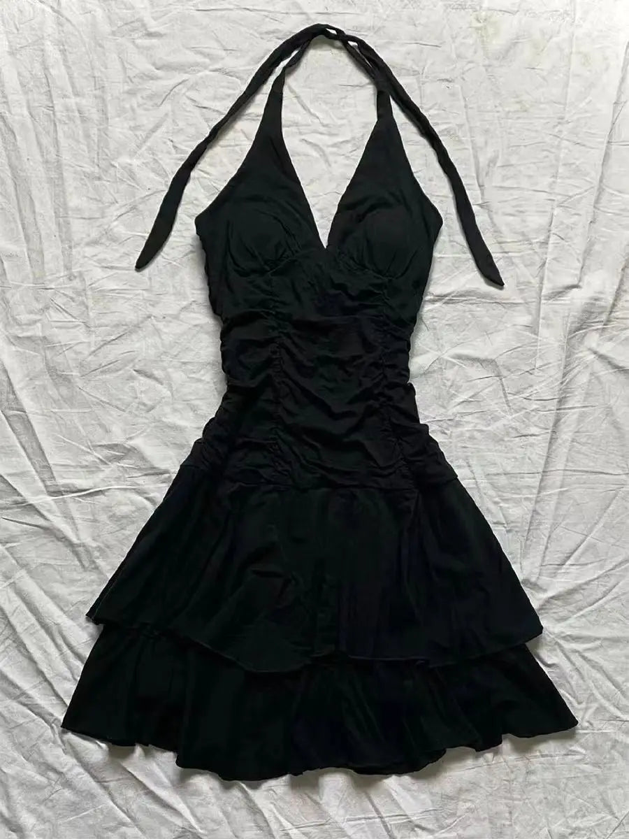 Punk Sexy Dresses Women Clothes Summer Vintage 90s Korea Dress Sweet Girl High Waist Slim Gothic Harajuku Y2k Short Halter Dress - Seprincess