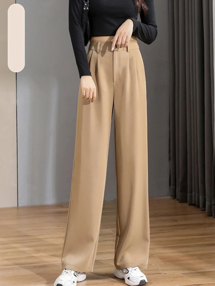 Women Chic Office Wear Straight Pants Vintage High Ladies Trousers Baggy Korean 2024 Spring/Summer/Autumn Wide Leg Female