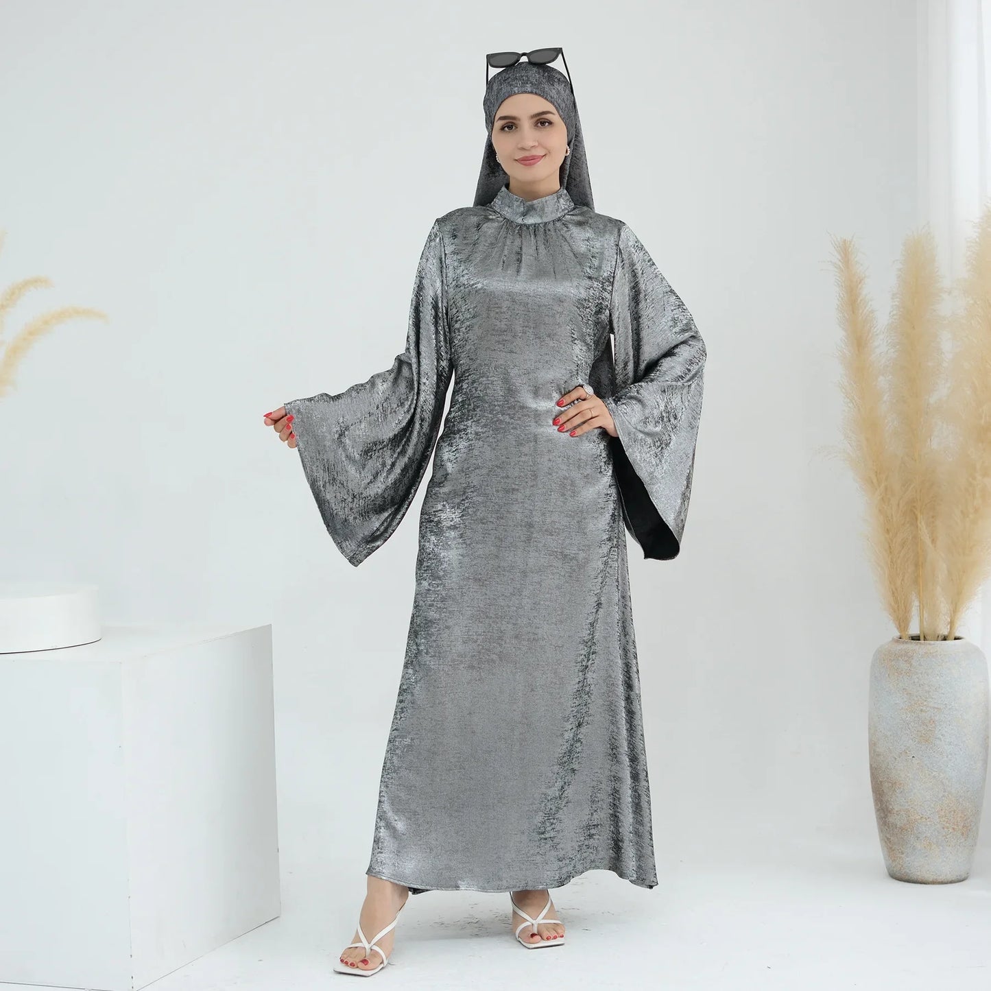 Butterfly Abaya Dress Elegant Belted Muslim Party Hijab Dresses Bronze Abayas for Women Dubai Turkey Islam Clothing Eid Kaftan