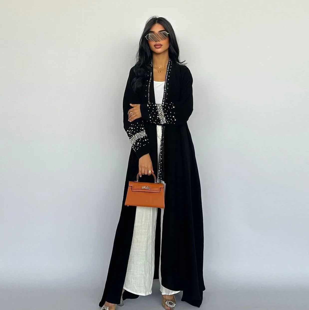 Eid Muslim Diamond Pearls Abaya for Women with Scarf  Abayas Jalabiya Party Dresses Dubai Kaftan Vestidos Largos Long Robe 2024 - Seprincess