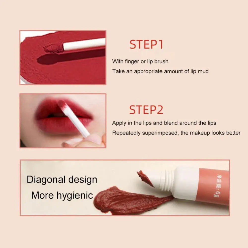 Lip Gloss Moisturizing Lip Tint Mud 6 Colors Lips Makeup Lipstick Long Lasting Lip Glaze Creative Cosmetics Waterproof Korean - Seprincess