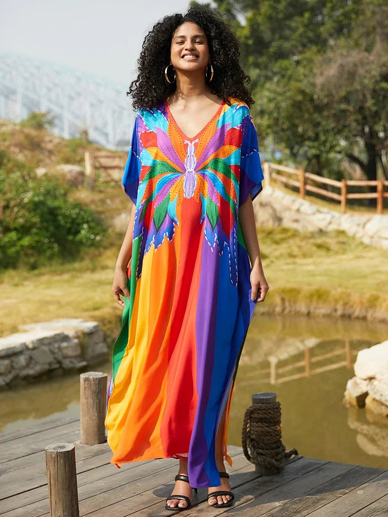 Fitshinling Vintage Print Long Party Dress Women Costumer Oversized Loose Straight Robe Dance Wear