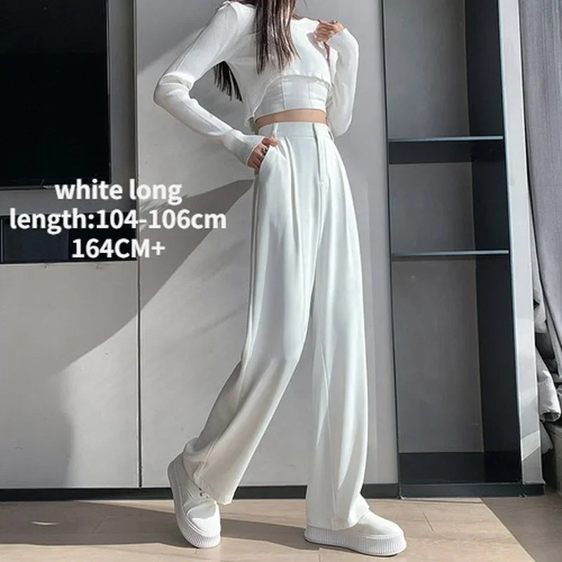 Casual High Waist Loose Wide Leg Pants for Women Spring Autumn New Female Floor-Length White Suits Pants Ladies Long Trousers