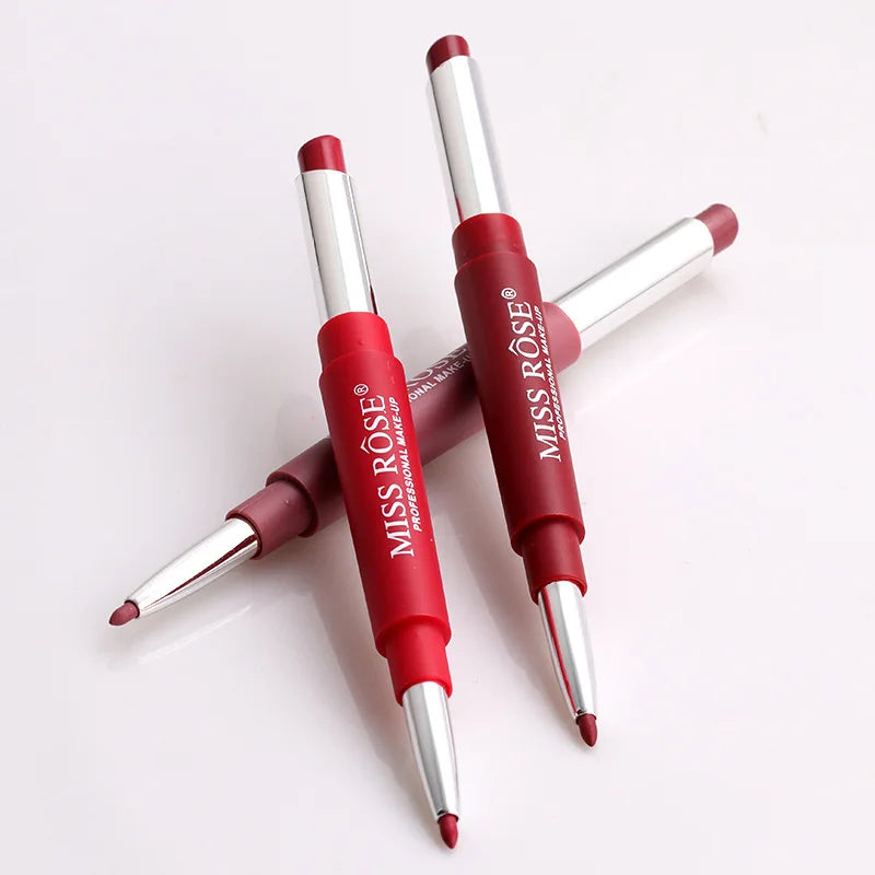 Miss Rose Double-end Lipstick Lipgloss Pencil Makeup Long Lasting Tint Sexy Red Lip Stick Beauty Matte Lip Gloss Pen Cosmetic