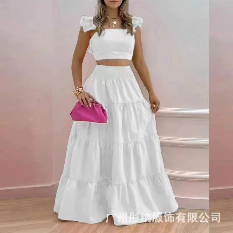 New Sexy Solid Two Suit Dress Women's Fashion Casual Loose Top Maxi Dress 2 Piece Set Female Elegant Holiday Sets 2024 Summer - Seprincess