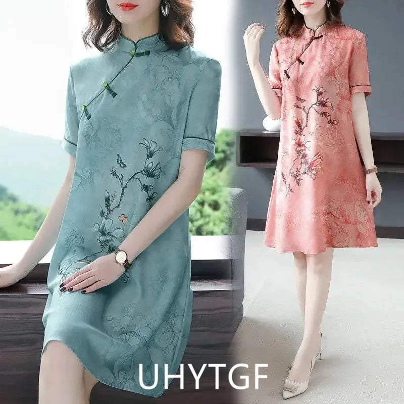 Large Size XL-5XL 2024 New Loose Fashion Modern Cheongsam Dress Women Short Sleeve Qipao Traditional Chinese Style Clothes 2492 - Seprincess