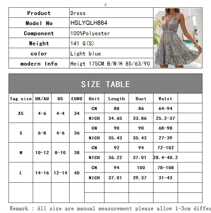 Summer Sexy Short Dress Women Casual Floral Print Backless Lace-up Beach Sundress Fashion V Neck Blue Ruffle A-line Dresses 2024 - Seprincess