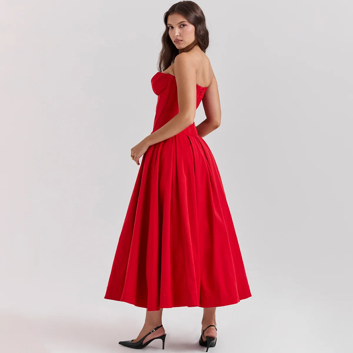 Suninheart Summer Formal Occasion Strapless Dress Sexy Elegant Fit and Flare Birthday Party Dresses Red Women's Clothing - Seprincess