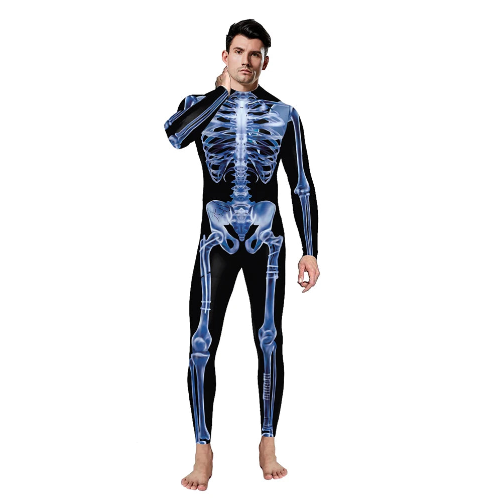 VIP FASHION Adult Skeleton Cospaly Costume Unisex Halloween Ghost Jumpsuit Carnival Party Zentai Bodysuit Scary Show Outfit Suit - Seprincess