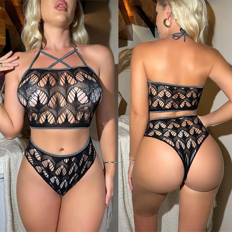 Bra Set Hollow neck hanging pattern two-piece set sexy lingerie for women push up women fancy underwear 18 onlyfans kit sexshop - Seprincess