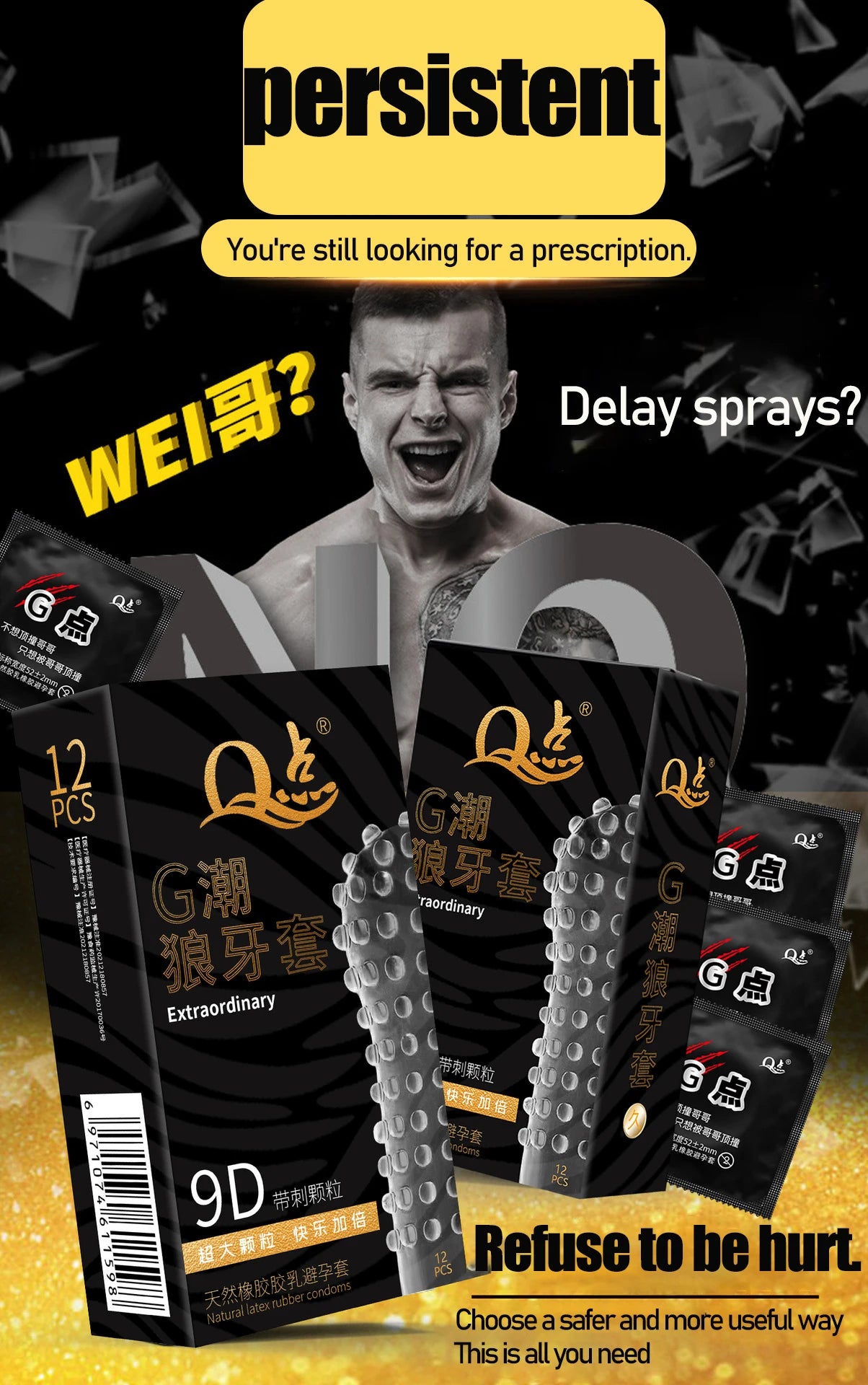 Ultra-thin Condoms Delay Large Particles 12pcs Male Adult Erotic Sex Toys Lasting Wolf Teeth Hyaluronic Acid Penis Sleeves - Seprincess