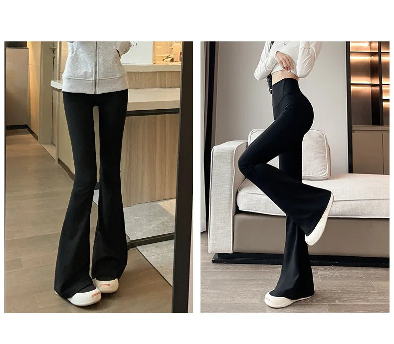 2025 New Women's Flare Leggings High Waist Wide Leg Yoga Pants Slim Seamless Fitness Workout Tights Gym Sports Trousers Clothing