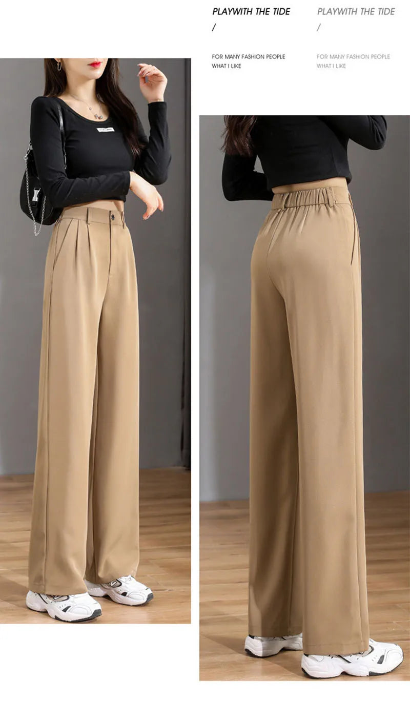 Women Chic Office Wear Straight Pants Vintage High Ladies Trousers Baggy Korean 2024 Spring/Summer/Autumn Wide Leg Female