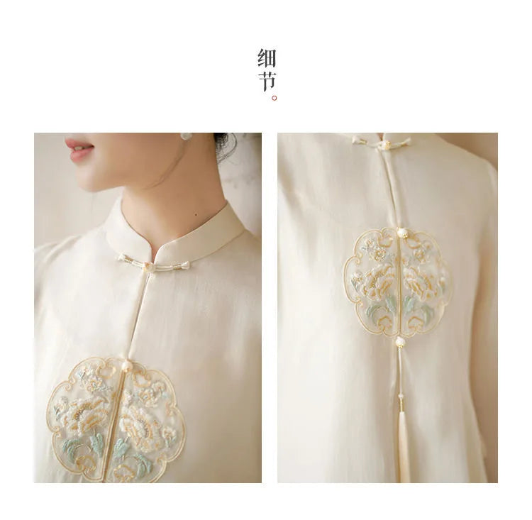 Chinese Style Qipao Female 2023 Summer New Embroidery Elegant Cheongsam Women Hanfu Dress Vintage China Traditional Clothing - Seprincess